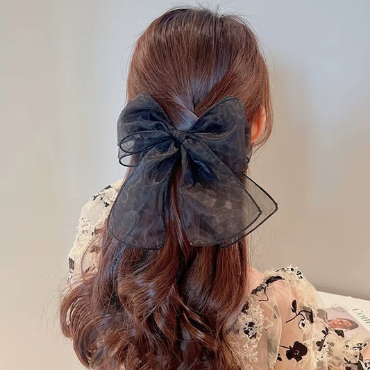 2022 New Black White Yarn Bow Hair Clip for Women Girls Spring Clip Back Head Hairpin Fashion Hair Accessories