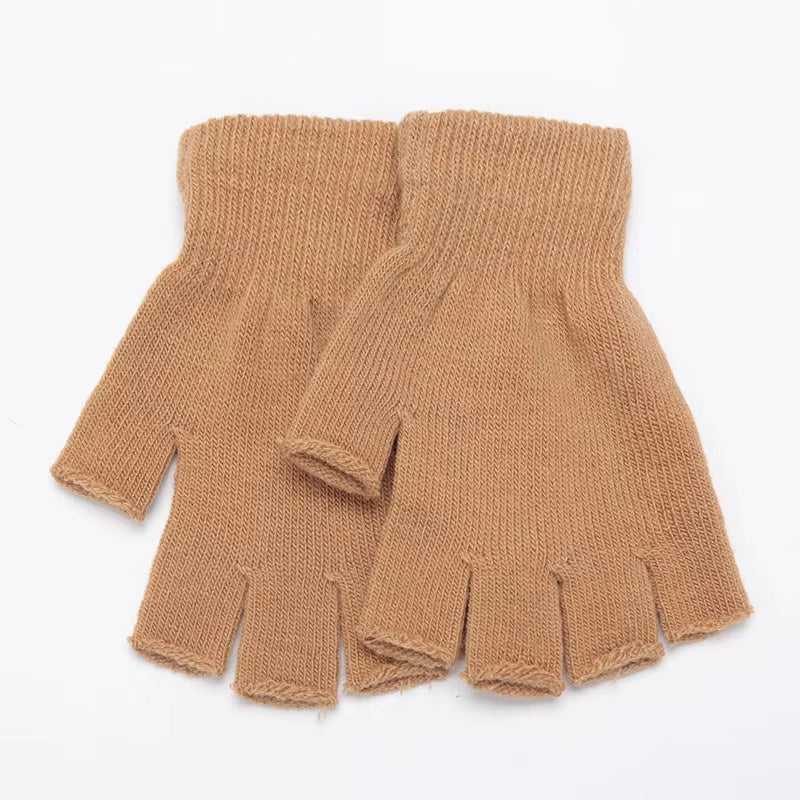 1Pair Black Short Half Finger Fingerless Knit Wrist Glove Winter Warm Stretch Work Gloves for Women and Men Cycling Accessories