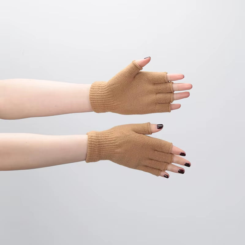 1Pair Black Short Half Finger Fingerless Knit Wrist Glove Winter Warm Stretch Work Gloves for Women and Men Cycling Accessories