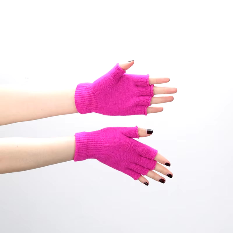 1Pair Black Short Half Finger Fingerless Knit Wrist Glove Winter Warm Stretch Work Gloves for Women and Men Cycling Accessories